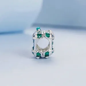 Authentic S925 sterling silver suitcase charm with green enamel and star details