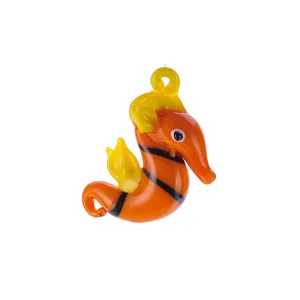 Detailed close-up of an orange seahorse glass pendant for creative aquarium decoration