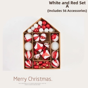 56-piece red and white hand-painted Christmas ornaments set in a house-shaped gift box