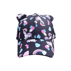 Cappellino blu scuro per bambini con unicorno, orecchie 3D e motivi arcobaleno