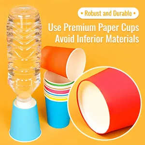 Strong disposable multi-color paper cups showing heavy-duty load-bearing capacity
