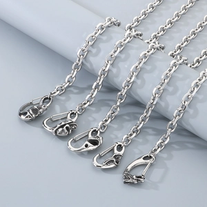 Silver punk skull and dragon head metal chains for clothing with various hook designs