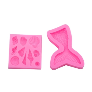 Stampi in silicone rosa a tema oceano con coda di sirena e forme di conchiglie