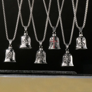 Collection of Viking and Masonic stainless steel guardian bells for motorcycle necklaces