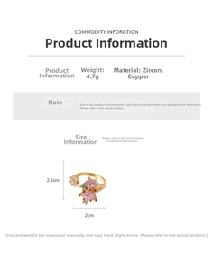 Detail specifications of the star-shaped open ring with pink zircon and copper plating