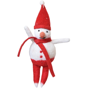 Handmade wool felt snowman ornament with red hat and scarf for Christmas tree decor