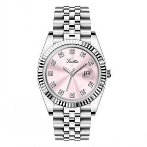 Elegant Women Quartz Watch Stainless Steel Jubilee Bracelet Fluted Bezel Rhinestone Markers Waterproof Date Analog Wristwatch
