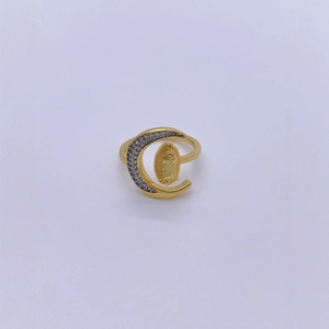 18K gold plated moon ring with central relief figure and zircon accents for women