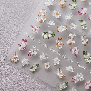 Adesivi per unghie camelia 3D a rilievo con disegni floreali colorati TS-2560