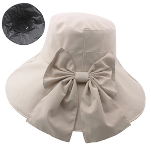 Details beige Sonnenhut mit Schleife und schwarzer UV-Schutzbeschichtung auf der Innenseite