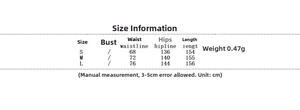 Size chart showing bust, waistline, hipline, and length for women's sexy cutout long dress