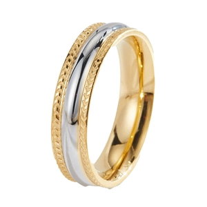 Anello bicolore minimalista in oro 18k e acciaio inossidabile con trama a spiga di grano