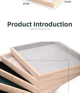 Detail view of wooden jewelry display trays with velvet lining in 35x24CM dimension