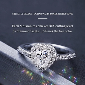 Luxury 925 Sterling Silver Moissanite Heart Engagement Ring For Women Double Layer Halo Wedding Bridal Jewelry