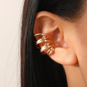 Minimalist gold multi-layer spiral ear cuff with polished finish for non-pierced ears