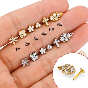 Zircon Inlaid Lip Studs 316L Stainless Steel Flat Back Piercing Jewelry For Ear Cartilage Trendy Unisex Accessories