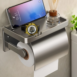 Wandmontierter Toilettenpapierhalter Mit Ablage Aluminiumlegierung Wasserdichte Badaufbewahrung Telefonständer Ohne Bohren Matt