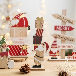 Creative wooden Christmas tabletop ornaments with Santa and festive letter signs