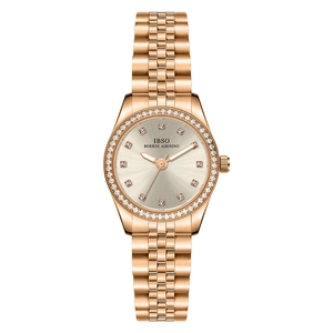 Montre classique en acier inoxydable or rose pour femme avec lunette diamant et petit cadran