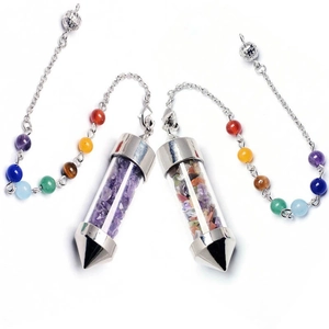 Chakra crystal healing pendulums with mixed stones and cone-shaped metal tips