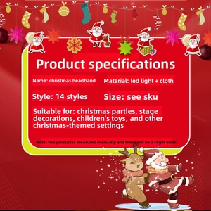 Détails techniques pour 14 styles de serre-têtes de Noël à LED en tissu de qualité