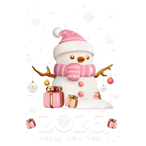 3D pink snowman and gift boxes window sticker for New Year 2026 festive decoration