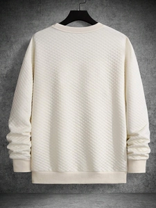 Minimalistisches cremeweißes Langarm-Sweatshirt mit gesteppter Rautenstruktur und Rundhals