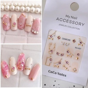 Pegatinas 3D de lazos rosas para uñas con perlas y pedrería en tarjeta MJ-057