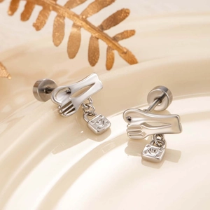 Creative Spoon Fork Heart Lock Stud Earrings With Stainless Steel Earring Post Niche Design Screw Flat Back For Women