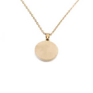 Minimalist gold titanium steel necklace featuring a polished round shell zircon pendant