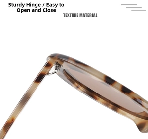 Close-up of sturdy metal hinge and tortoise shell texture on retro oval sunglasses