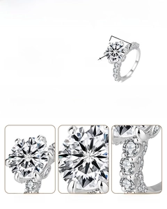 Detailed specs of S925 silver 5ct moissanite ring with 11mm stone and 6-prong setting