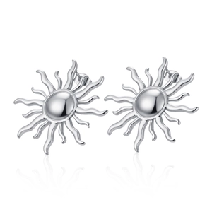Boucles d'oreilles minimalistes soleil en acier inoxydable poli argenté pour femme