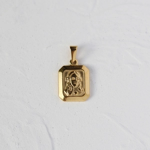 Gold 18K plated stainless steel rectangular necklace with embossed religious portrait
