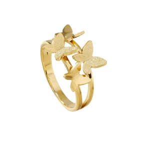 Elegant gold titanium steel double-band ring featuring four frosted butterfly charms