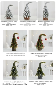 Detailed view of mini Christmas trees in flocked white and decorated green styles