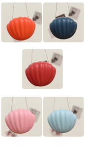 Shell shaped mini wedding favor box with metal chain in five elegant matte finishes