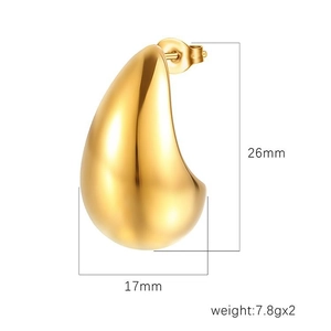 Boucles d'oreilles goutte en acier inoxydable doré 18K, taille 26 mm sur 17 mm