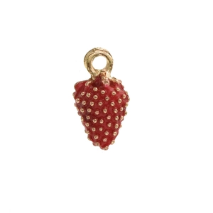 Pastoral style red strawberry enamel pendant with gold seeds for jewelry making