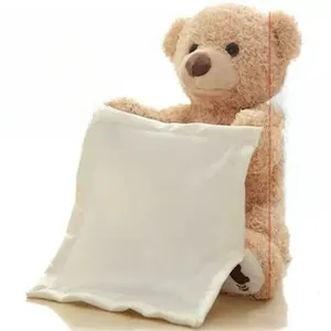 Detail showing 30cm soft brown plush bear with CE and EN71 quality certifications