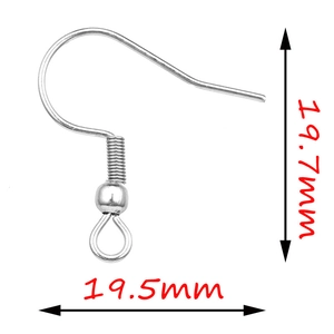 Silver 316 stainless steel earring hooks for DIY jewelry making, size 19.7mm x 19.5mm