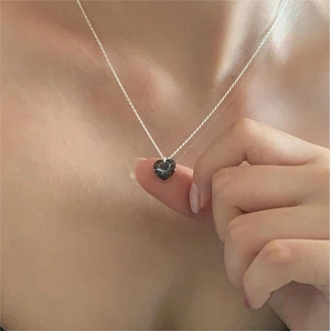 925 Sterling Silver Heart Pendant Necklace with Austrian Crystal on female neck