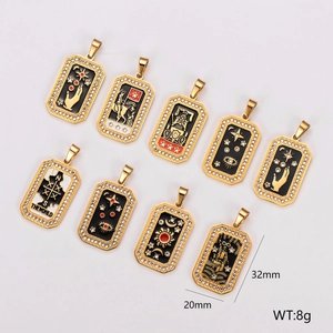 Tarot Card Pendant 304 Stainless Steel Enamel Rhinestone Rectangle Mystical Celestial Charm Jewelry For Women