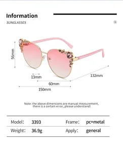 Detailed dimension chart showing frame width 150mm and lens width 60mm for cat eye sunglasses