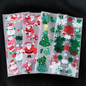 Christmas Gift Bags Transparent OPP Plastic Candy Cookie Packing Santa Snowman Tree Snowflake Pattern Holiday Party