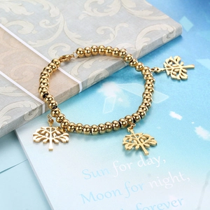Bracelet à billes dorées avec pendentifs Arbre de Vie au fini métallique poli élégant