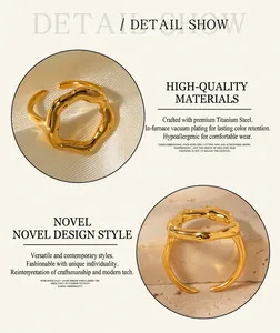 Detailed macro of 18K gold plated stainless steel wave ring with vacuum plating finish