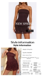 Size chart and fabric details for Y2K tube top tiered mini dress with style specs