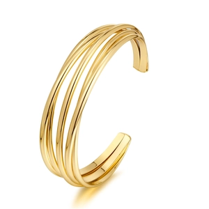 18K Gold Plated Copper Cuff Bracelet Multilayer Winding Hammered Texture Open Bangle For Women Modern Elegant Jewelry