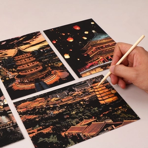 Kit de cartes à gratter vue de nuit avec pagodes et monuments traditionnels chinois